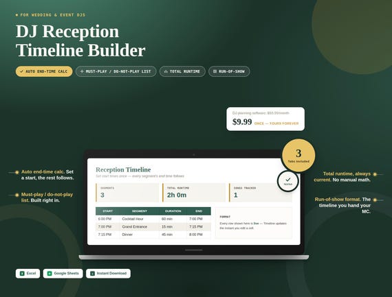 Wedding DJ Run-of-Show Timeline Builder