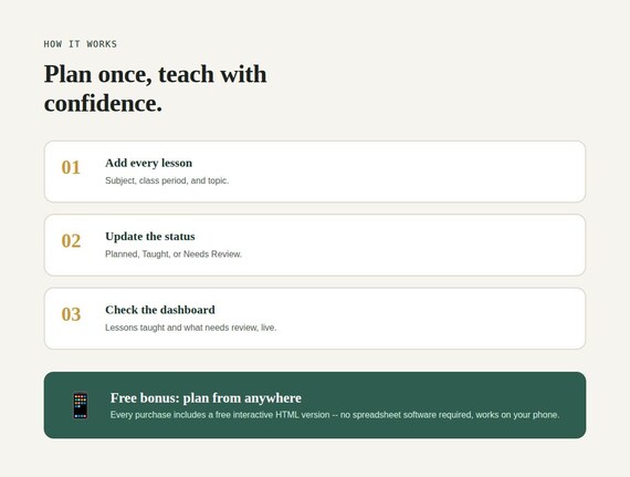Teacher Lesson Plan Tracker — Google Sheets & Excel spreadsheet by ToolWise Digital — view 7