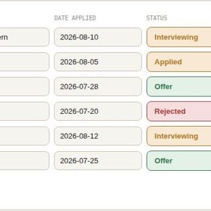 Interactive browser tool log table for Internship Application Tracker Spreadsheet