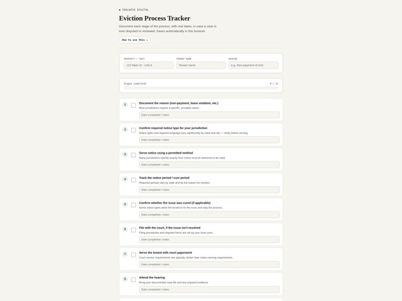 Eviction Process Tracker for Landlords — Google Sheets & Excel spreadsheet by ToolWise Digital — view 4
