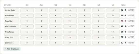 Employee Work Schedule Template — Google Sheets & Excel spreadsheet by ToolWise Digital — view 6