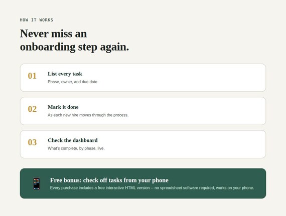 Employee Onboarding Checklist Tracker Spreadsheet — Google Sheets & Excel spreadsheet by ToolWise Digital — view 7