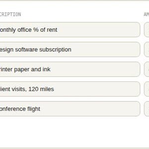 Interactive browser tool log table for Self-Employed Tax Deduction Tracker Spreadsheet
