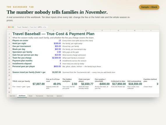 Travel Baseball Budget Spreadsheet — Google Sheets & Excel spreadsheet by ToolWise Digital — view 2