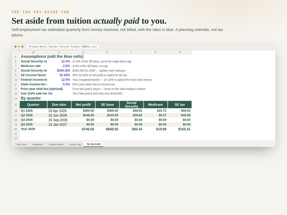 Private Music Teacher Tuition Tracker — Google Sheets & Excel spreadsheet by ToolWise Digital — view 7