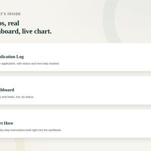 Feature grid showing the tabs included in the Internship Application Tracker Spreadsheet workbook