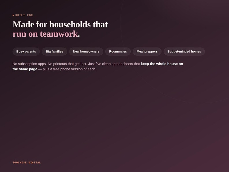 Who the Home and Family Life Toolkit is for: busy parents, families, new homeowners