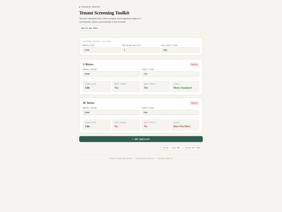 Tenant Screening Toolkit for Landlords — Google Sheets & Excel spreadsheet by ToolWise Digital — view 4