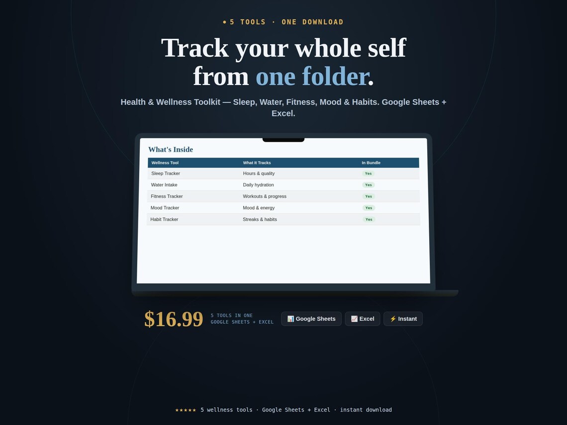 Health & Wellness Tracker Bundle — Google Sheets & Excel spreadsheet by ToolWise Digital