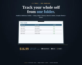 Health & Wellness Tracker Bundle | Sleep, Water, Fitness, Mood, Habits (Google Sheets + Excel)