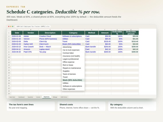 1099 & Self-Employed Tax Tracker — Google Sheets & Excel spreadsheet by ToolWise Digital — view 5