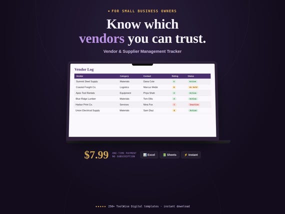 Vendor & Supplier Management Tracker Spreadsheet