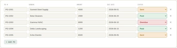 Purchase Order Tracker Spreadsheet — Google Sheets & Excel spreadsheet by ToolWise Digital — view 6