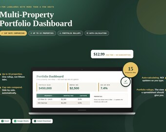Panel de control de cartera de propiedades múltiples / Hoja de cálculo para inversores inmobiliarios / Comparación de tasas de capitalización (Google Sheets, Excel)