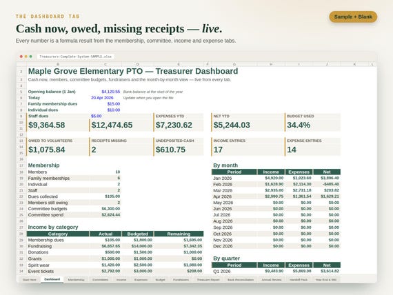 Treasurer Spreadsheet with Bank Reconciliation — Google Sheets & Excel spreadsheet by ToolWise Digital — view 5