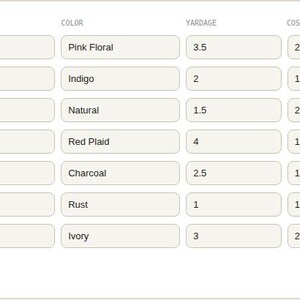 Interactive browser tool log table for Sewing & Fabric Stash Inventory Tracker
