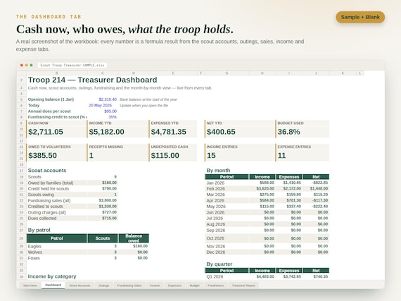 Scout Troop Treasurer Spreadsheet — Google Sheets & Excel spreadsheet by ToolWise Digital — view 2