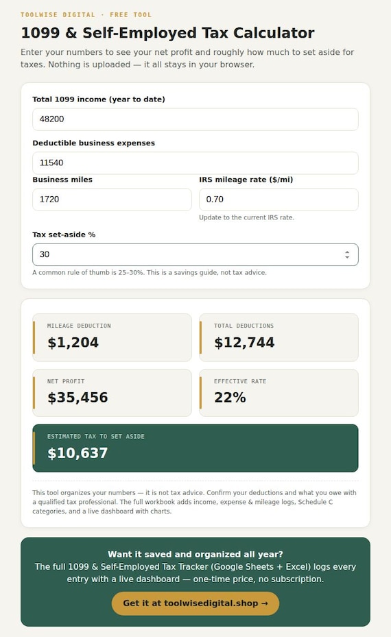 1099 Tax Tracker Spreadsheet, Self Employed Tax and… — Google Sheets & Excel spreadsheet by ToolWise Digital — view 7