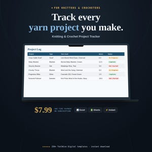 Knitting & Crochet Project Tracker | Yarn and Pattern Spreadsheet for Makers (Google Sheets, Excel)