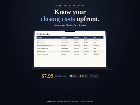 First-Time Homebuyer Closing Cost Tracker Spreadsheet