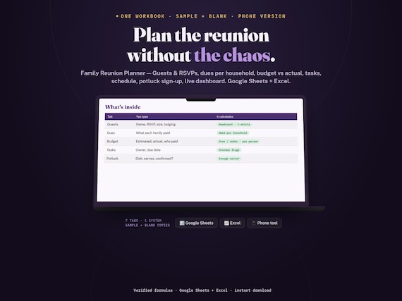 Family Reunion Planner Spreadsheet
