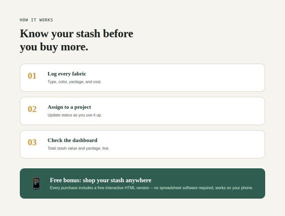 Sewing & Fabric Stash Inventory Tracker — Google Sheets & Excel spreadsheet by ToolWise Digital — view 7