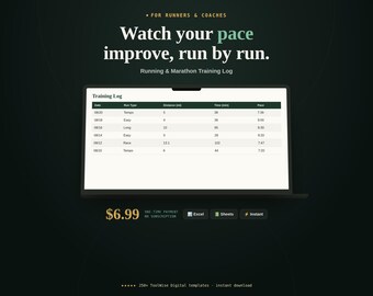 Lauf- und Marathon-Trainingsprotokoll (Tabellenkalkulation) | Tempo- und Distanz-Tracker (Google Sheets, Excel)