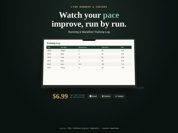Running & Marathon Training Log Spreadsheet