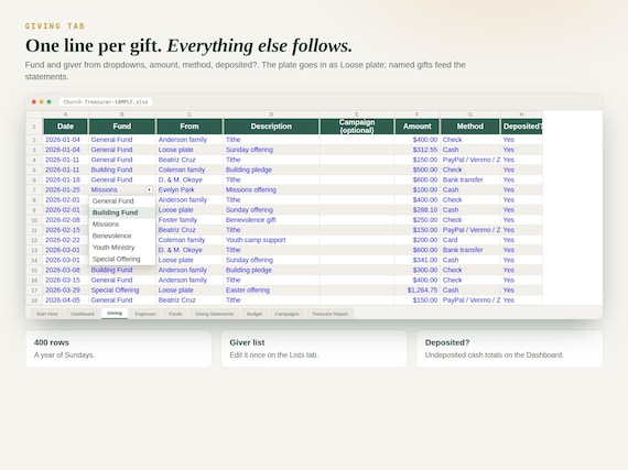 Church Treasurer Spreadsheet — Google Sheets & Excel spreadsheet by ToolWise Digital — view 6