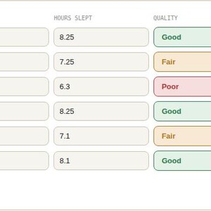 Interactive browser tool log table for Sleep Tracker Spreadsheet