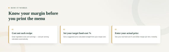 Food Cost Calculator Spreadsheet — Google Sheets & Excel spreadsheet by ToolWise Digital — view 3