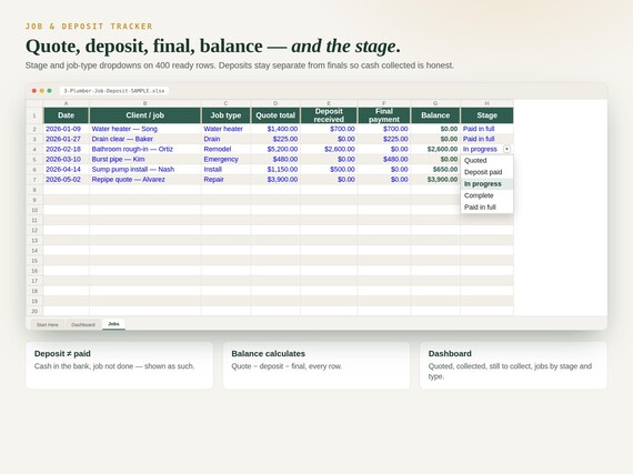 Trades Business Spreadsheet Bundle — 6 Tools — Google Sheets & Excel spreadsheet by ToolWise Digital — view 6