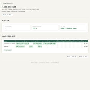 Habit tracker tool showing daily habits with streaks and completion rates