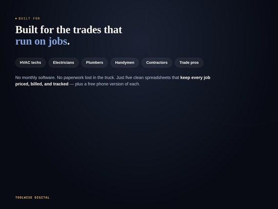 Trades Job & Money Toolkit — Google Sheets & Excel spreadsheet by ToolWise Digital — view 4