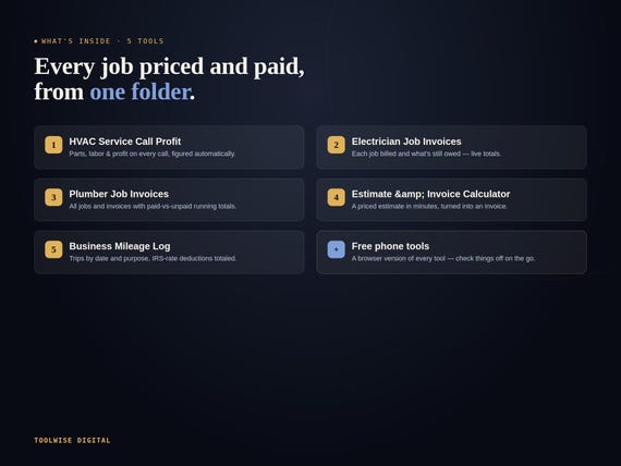 Trades Job & Money Toolkit — Google Sheets & Excel spreadsheet by ToolWise Digital — view 2
