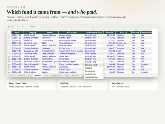 Church Treasurer Spreadsheet — Google Sheets & Excel spreadsheet by ToolWise Digital — view 9