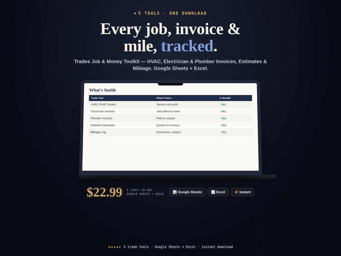 Trades Job & Money Toolkit — Google Sheets & Excel spreadsheet by ToolWise Digital