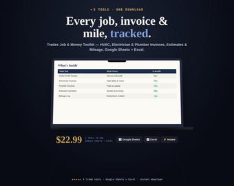 Trades Job & Money Toolkit | HVAC, Electrician, Plumber Trackers (Digital Download)