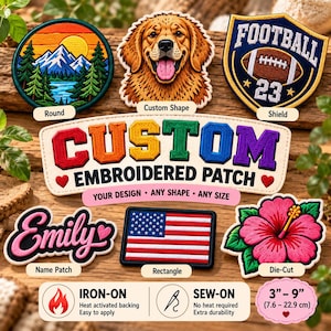 Custom Embroidered Patch, Personalized Iron-On or Sew-On Patch
