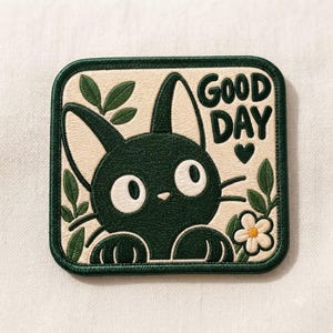 Good Day Cat Embroidered Patch, Cute Cat Iron-On or Sew-On Patch