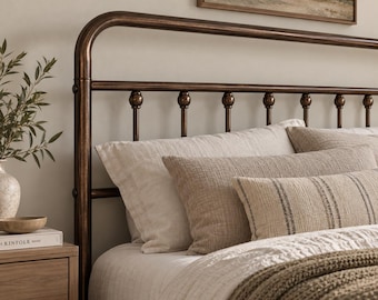 Vintage bronze metal bedframe, No box spring bedframe, Queen bedframe, King bedframe, Full bedframe