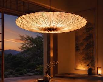 Wabi Sabi Pendant Light Large Pleated Fabric Ceiling Lamp Japanese Minimalist Chandelier Modern Cream Silk Parasol Light Living Room Decor