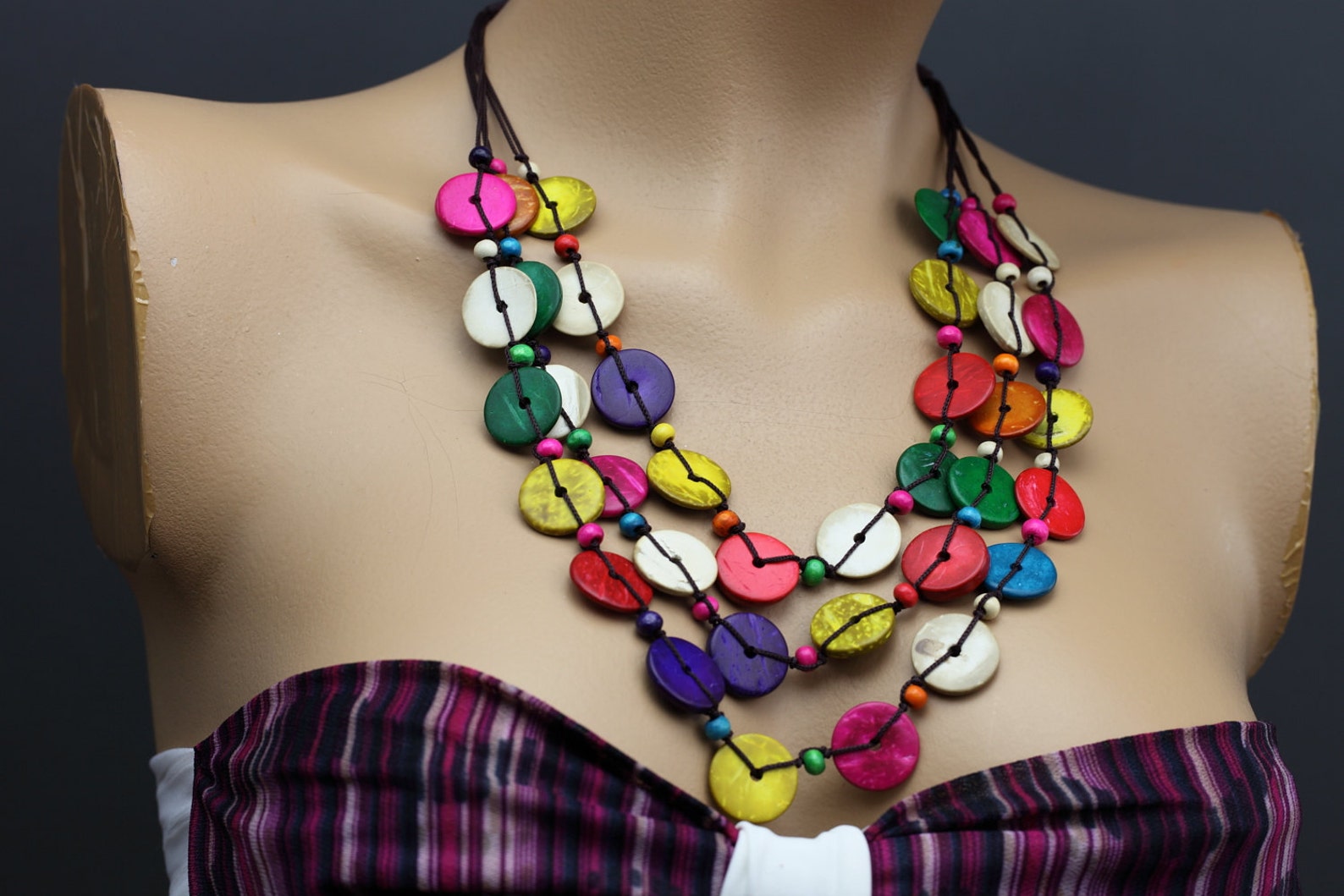 Coconut shell Necklace Multi Color Wooden Bead Necklace Etsy