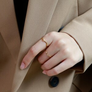 Thin Wave Ring, 18K Gold-Plated Stainless Steel, Minimalist Stacking Band