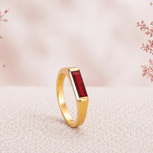 Garnet Rectangle Bar Ring, 18K Gold Filled 925 Sterling Silver Ring, Handmade Ring, Wedding Jewelry, Red Garnet Ring, Gift Ring