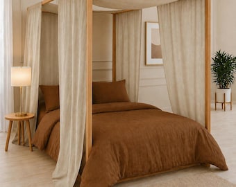 Cortinas tipo dosel de lino natural. Cortinas Montessori personalizadas en varios colores. Chal para dosel. Cortinas para cama. Cama con dosel.