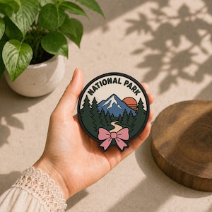 National Park Rubber Patch, Mountain Landscape, Pink Bow, PVC Outdoor Gear Accessory (3 Inch)