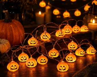 Jack-o'-lantern lichtslingers, Halloween pompoen lichtslingers, herfstdecoratie, spookhuis feestverlichting, veranda tuin accent