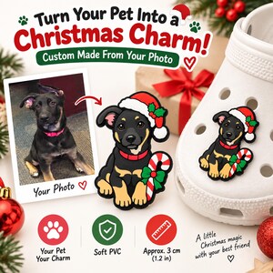 Custom Pet Photo Christmas Charm, Soft PVC Clog Accessory (3cm)