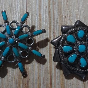 2 vintage Navajo sterling turquoise pins  sunburst